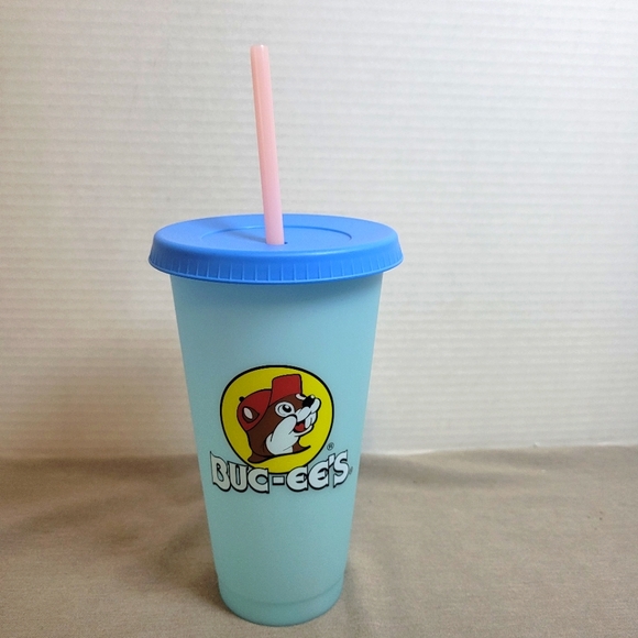 Buc-ee's Gas Station Blue to Pink Color Changing Reusable Tumbler Cup with Straw - Picture 1 of 8
